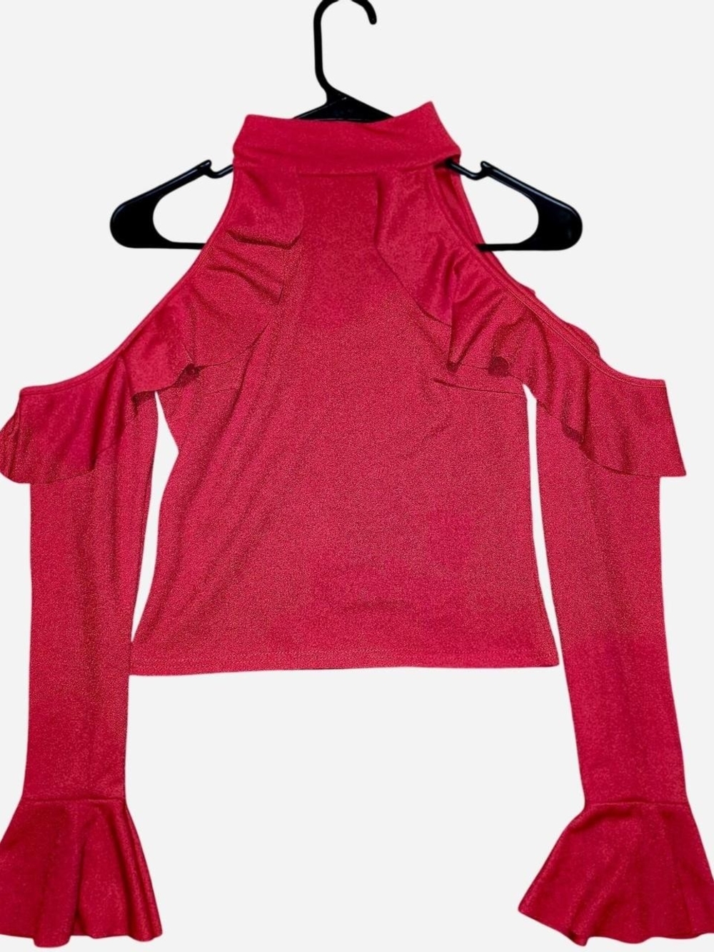 Boohoo Hot Pink Cold-Shoulder Ruffle Sleeve Top
